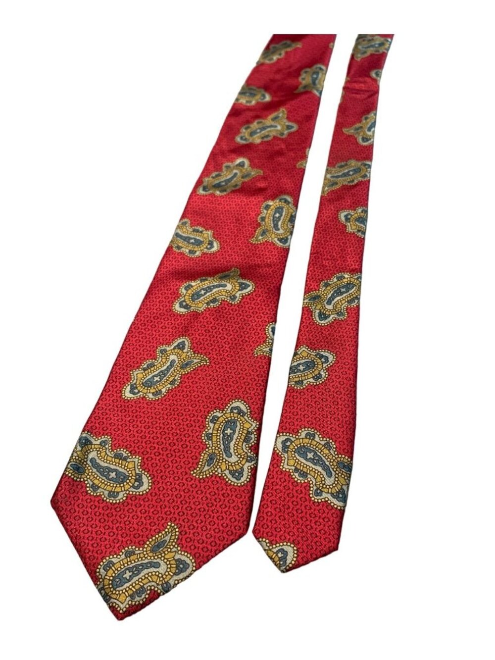 John Henry Mens Red Paisley Silk Tie Made in USA Vintage Necktie